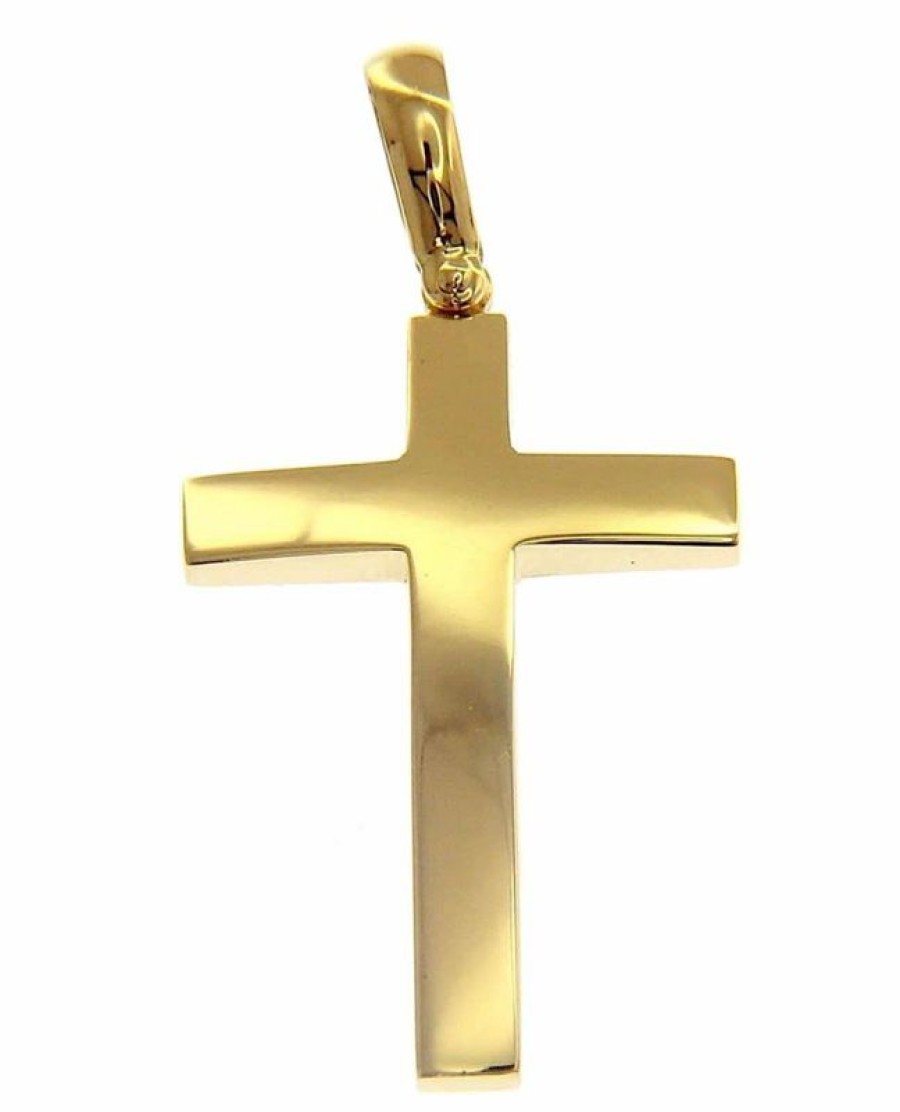 Vaticanum Gioielli in Oro Croce Dritta Liscia Ciondolo Pendente Gr 5,4 Oro Giallo Massiccio 18Kt Uni Donna Uomo First Communion