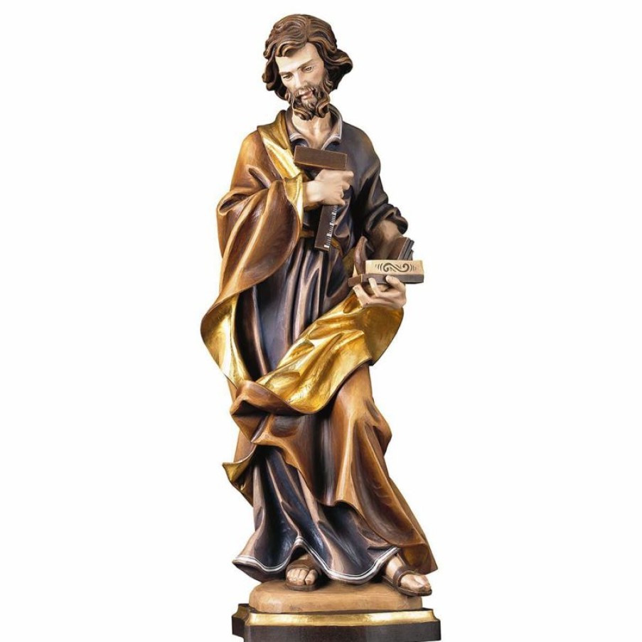 ULPE Sculture Sacre in legno Val Gardena Statua San Giuseppe Carpentiere Cm 10 (3,9 Inch) Dipinta Ad Olio In Legno Val Gardena Cross Pendant