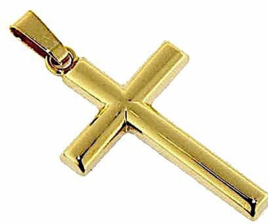 Vaticanum Gioielli in Oro Croce Dritta Bombata Ciondolo Pendente Gr 3,6 Oro Giallo 18Kt A Canna Vuota Uni Donna Uomo First Communion