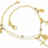 Vaticanum Gioielli in Oro Bracciale Rosario Con 3 Medaglie Madonna Miracolosa E 2 Croci Gr 3,7 Bicolore Oro Giallo E Bianco 18Kt Con Sfere Lisce E Diamantate Da Donna Baptism