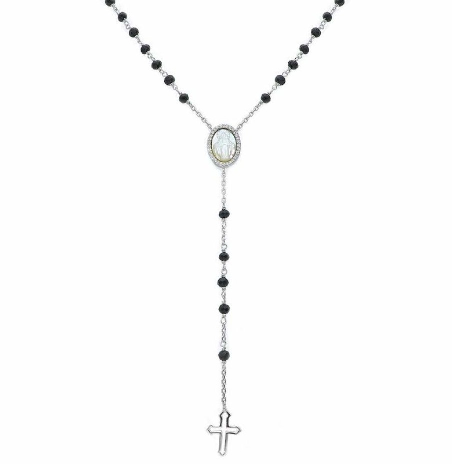 Vaticanum Gioielli in Argento Collana Rosario Argento 925 Pietre Nere Miracolosa Croce Da Donna Uomo First Communion