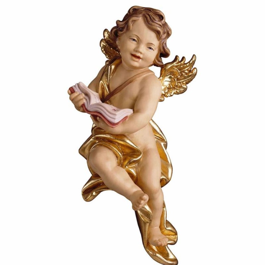 ULPE Addobbi Natalizi in legno Putto Angelo Cherubino Con Libro Cm 15 (5,9 Inch) Scultura In Legno Val Gardena Dipinta Ad Olio Baptism