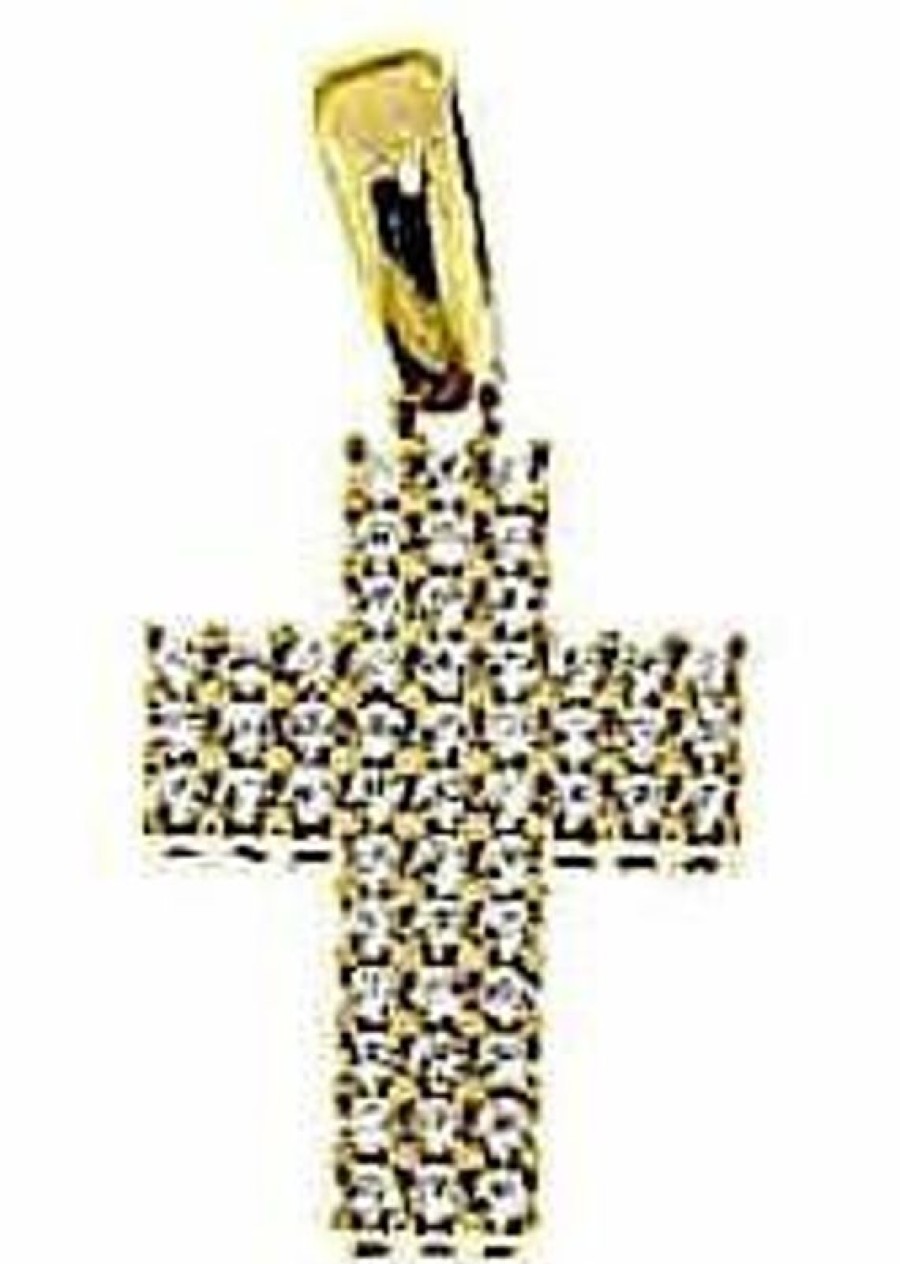 Vaticanum Gioielli in Oro Croce Dritta Con Punti Luce Ciondolo Pendente Gr 2,5 Oro Giallo 18Kt Con Zirconi Da Donna First Communion