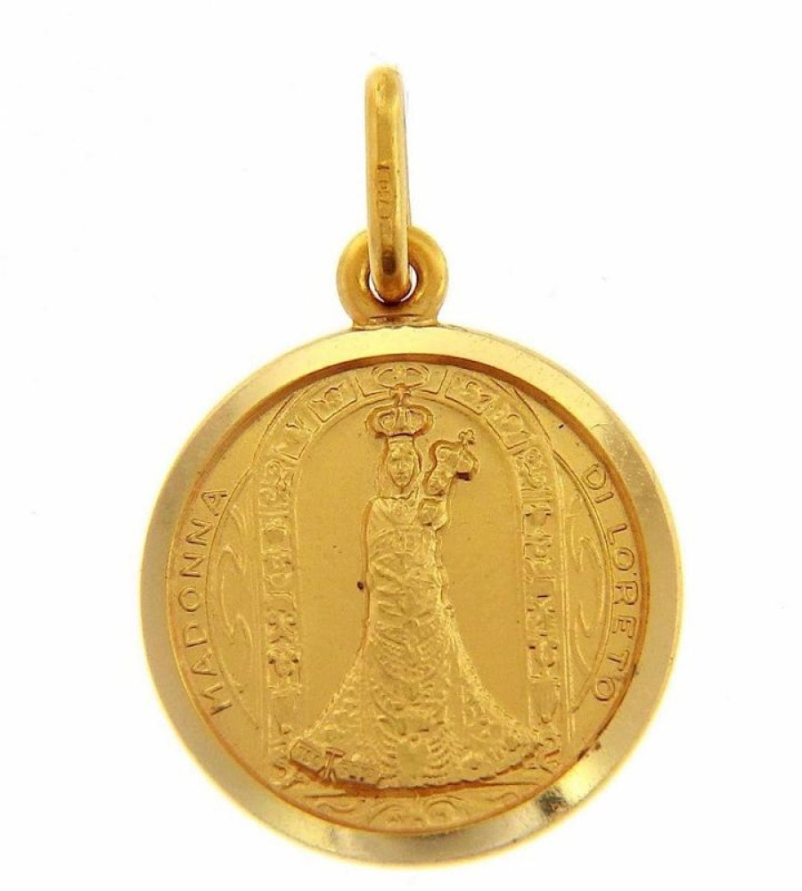 Vaticanum Gioielli in Oro Madonna Nera Di Loreto Medaglia Sacra Pendente Tonda Conio Gr 3,1 Oro Giallo 18Kt Con Bordo Liscio Uni Donna Uomo Confirmation