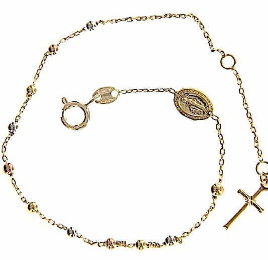 Vaticanum Gioielli in Oro Bracciale Rosario Con Medaglia Madonna Miracolosa E Croce Gr 2,3 Tricolor Oro Giallo Bianco E Rosa 18Kt Con Sfere Diamantate Uni Donna Uomo Baptism