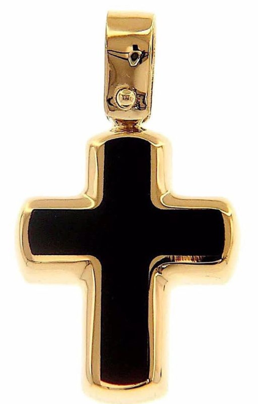 Vaticanum Gioielli in Oro Croce Nera Ciondolo Pendente Moda Gr 1,4 Oro Giallo 18Kt Con Onice Uni Donna Uomo Confirmation