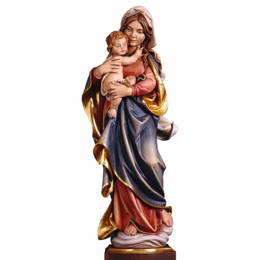 ULPE Sculture Sacre in legno Val Gardena Madonna Delle Alpi Con Bambino Cm 10 (3,9 Inch) Statua Dipinta Ad Olio In Legno Val Gardena Chain Necklaces