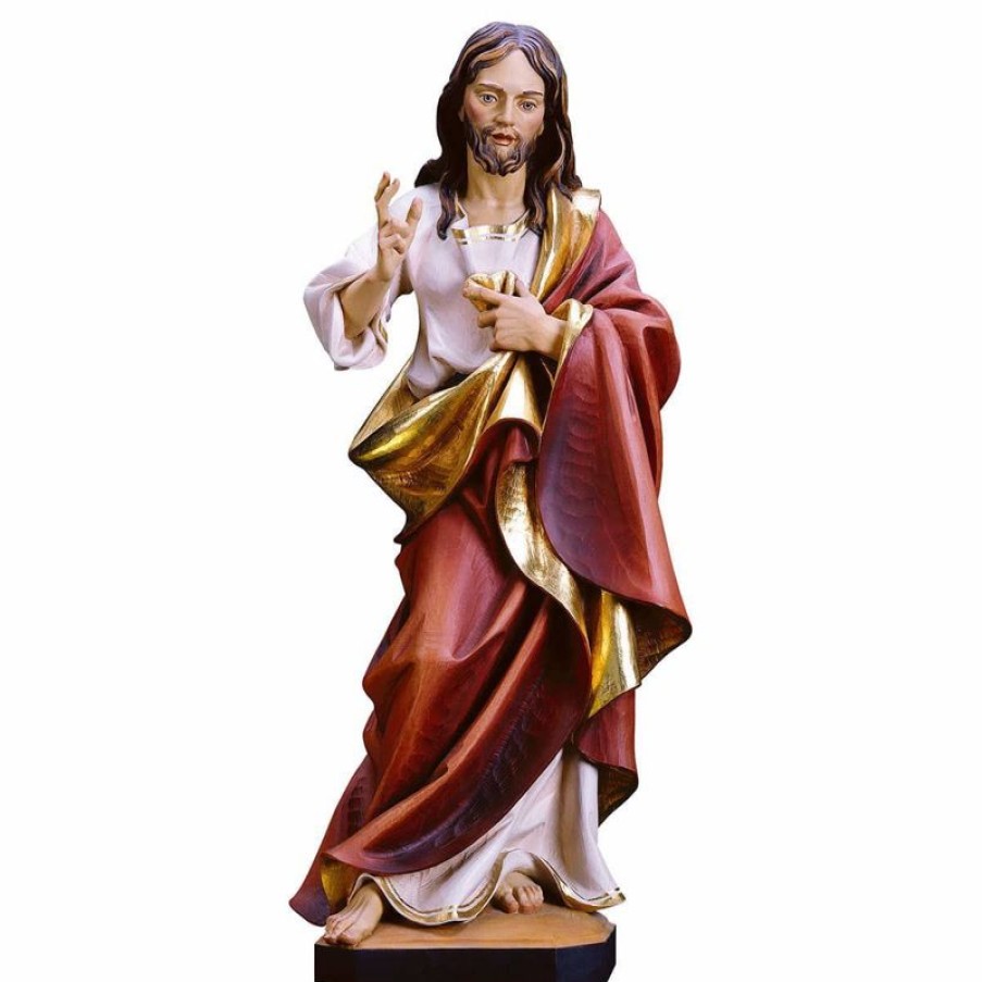 ULPE Sculture Sacre in legno Val Gardena Gesu Cristo Redentore Cm 10 (3,9 Inch) Statua Dipinta Ad Olio In Legno Val Gardena Religious & Catholic Medals