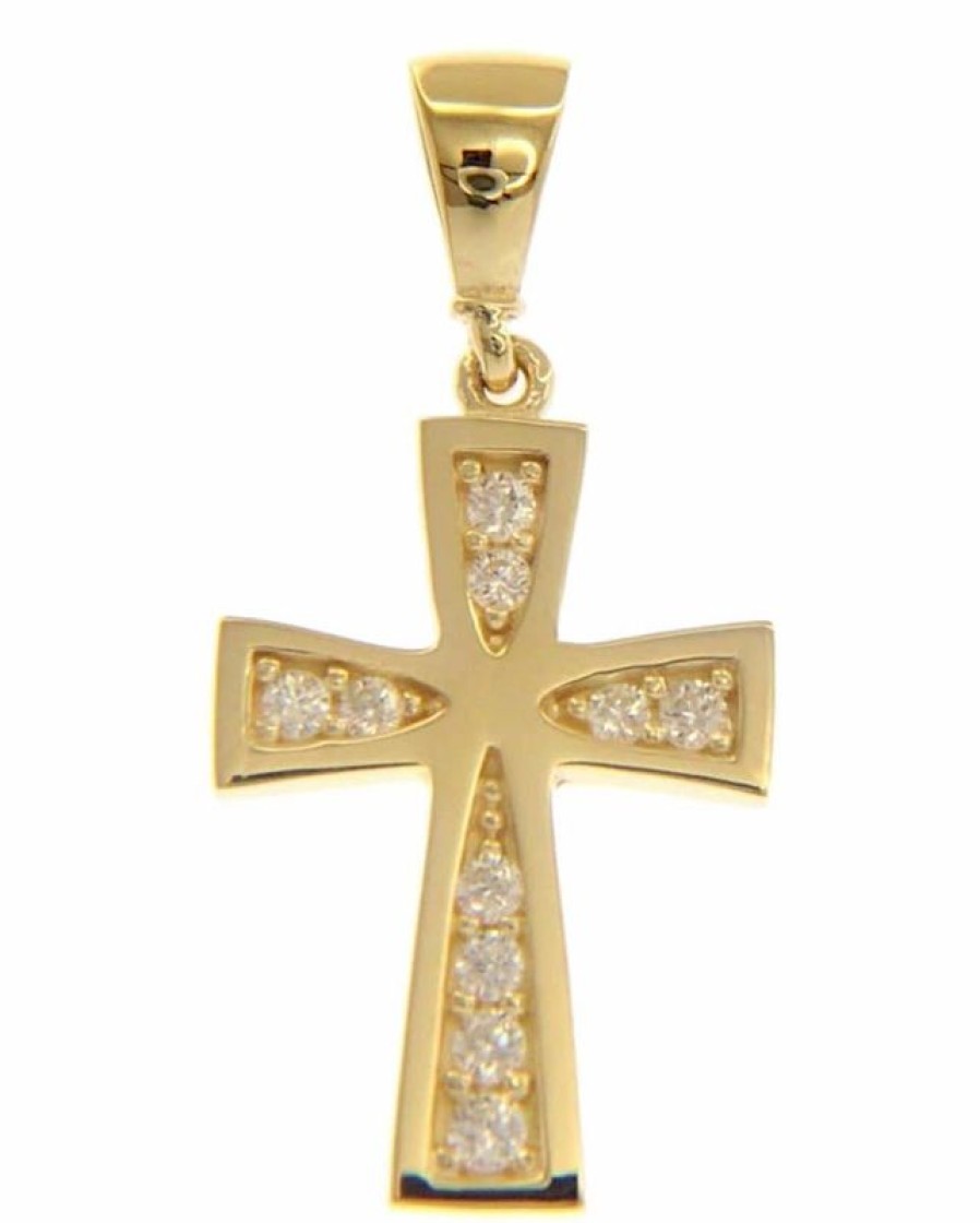 Vaticanum Gioielli in Oro Croce Svasata Con Punti Luce Ciondolo Pendente Gr 1,5 Oro Giallo 18Kt Con Zirconi Da Donna First Communion