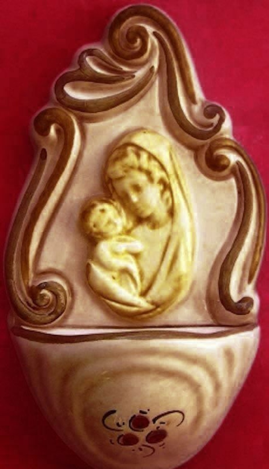 Maioliche Deruta Madonna Con Bambino Acquasantiera Cm 14 (5,5 In) Ceramica Invetriata Dipinta A Mano Sacred & Religious Ceramics