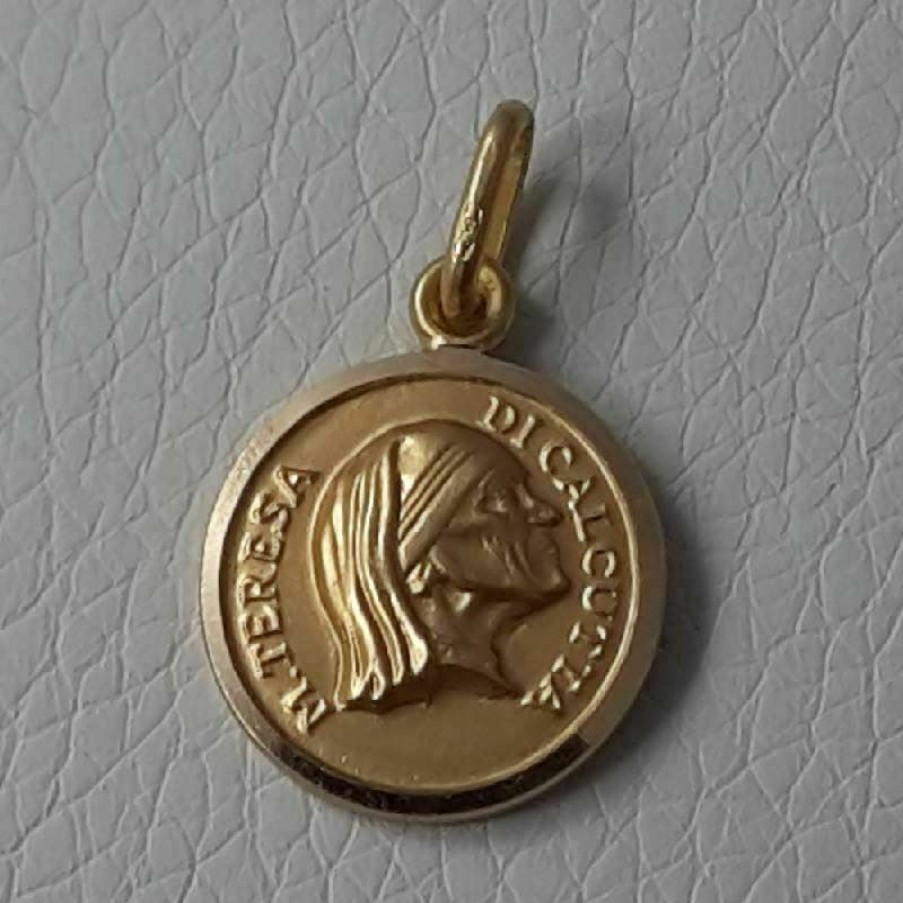 Vaticanum Gioielli in Oro Santa Madre Teresa Di Calcutta Medaglia Sacra Pendente Tonda Conio Gr 3,1 Oro Giallo 18Kt Con Bordo Liscio Uni Donna Uomo Confirmation