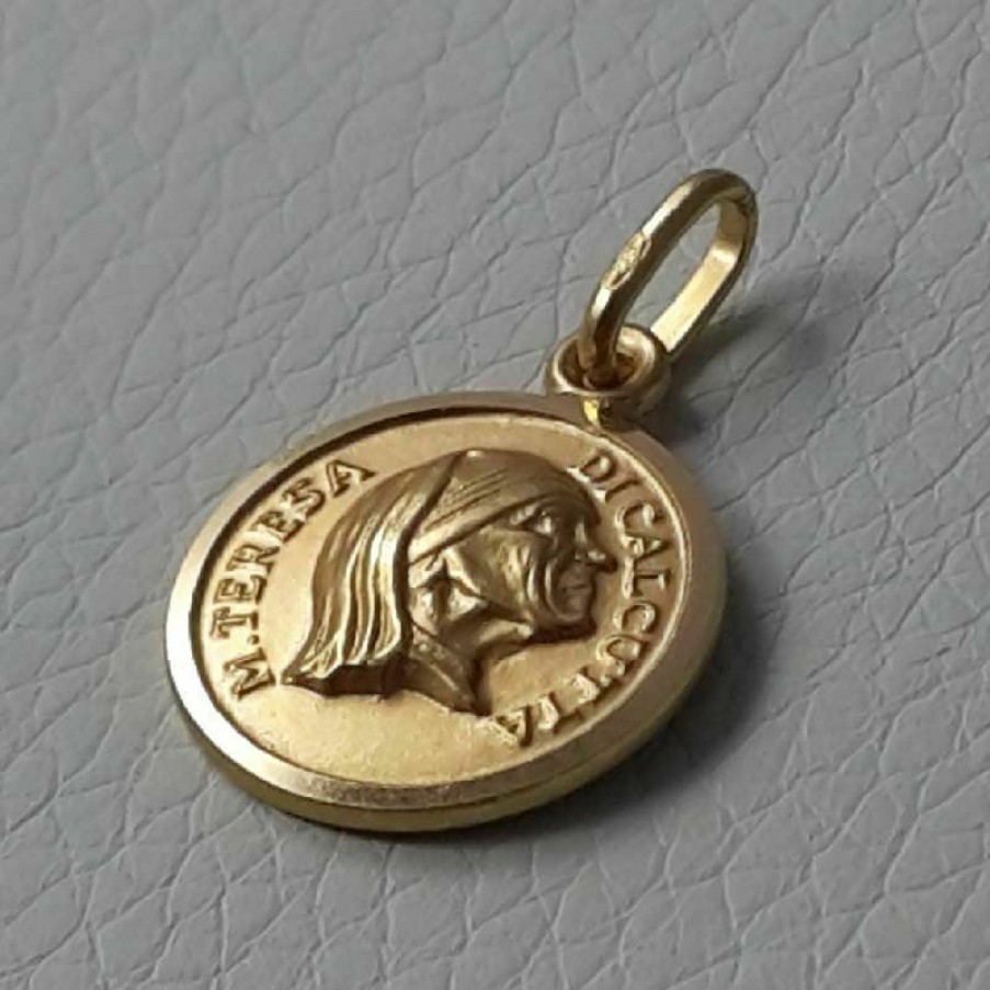 Vaticanum Gioielli in Oro Santa Madre Teresa Di Calcutta Medaglia Sacra Pendente Tonda Conio Gr 3,1 Oro Giallo 18Kt Con Bordo Liscio Uni Donna Uomo Confirmation