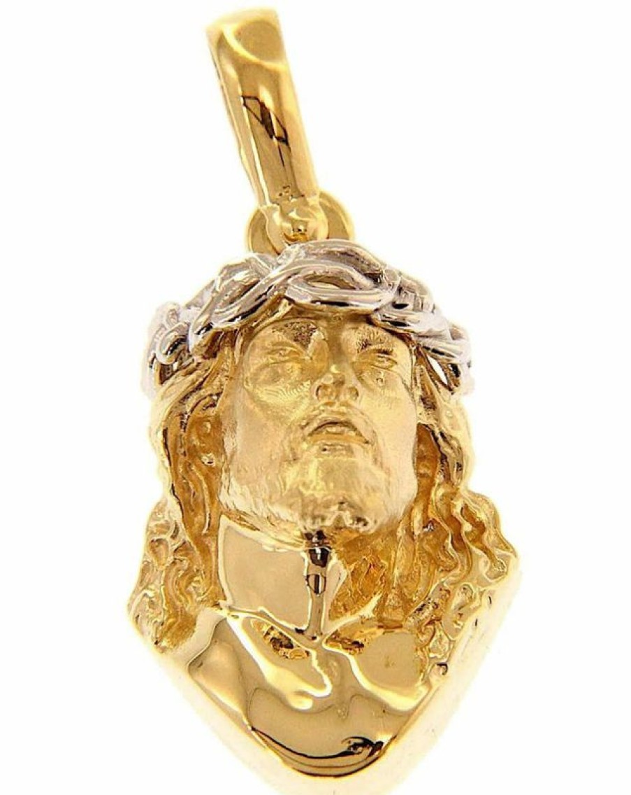 Vaticanum Gioielli in Oro Sacro Volto Di Gesu Con Corona Di Spine Ecce Homo Ciondolo Pendente Gr 10 Bicolore Oro Giallo Bianco 18Kt Lastra Stampata A Rilievo Uni Donna Uomo Italian Rosaries & Made In Italy Jewelry