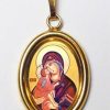 EB Arte Sacra La Vergine Di Vladimir Ciondolo Pendente Ovale Mm 19X24 (0,75X0,95 Inch) Argento Placcato Oro E Porcellana Uni Uomo Donna Italian Rosaries & Made In Italy Jewelry