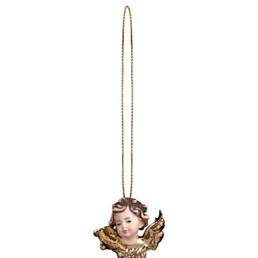 ULPE Addobbi Natalizi in legno Testina D´Angelo Senza Fiocco Destra Con Filo D\\\\\\\\'Oro Cm 3 (1,2 Inch) Decorazione Albero Natale Dipinta Ad Olio In Legno Val Gardena Baptism