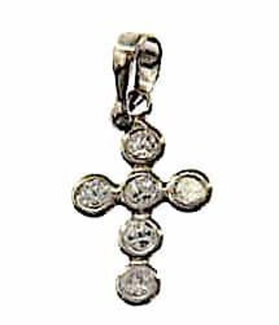 Vaticanum Gioielli in Oro Croce Con 6 Punti Luce Ciondolo Pendente Gr 0,7 Oro Bianco 18Kt Con Zirconi Da Donna First Communion