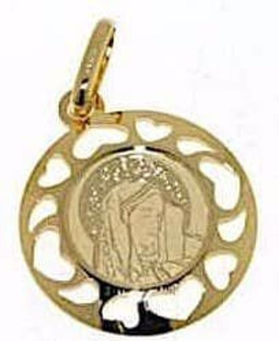 Vaticanum Gioielli in Oro Vergine Maria Madonna Addolorata Medaglia Sacra Pendente Tonda Gr 1 Oro Giallo 18Kt Con Cornice A Cuori Da Donna Italian Rosaries & Made In Italy Jewelry