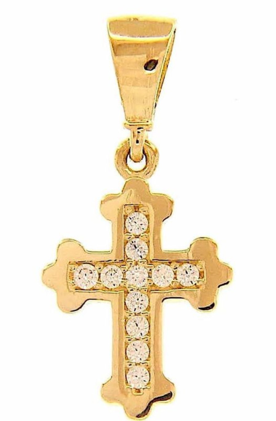 Vaticanum Gioielli in Oro Croce Doppia Trilobata Punti Luce Ciondolo Pendente Gr 0,85 Oro Giallo 18Kt Con Zirconi Da Donna First Communion