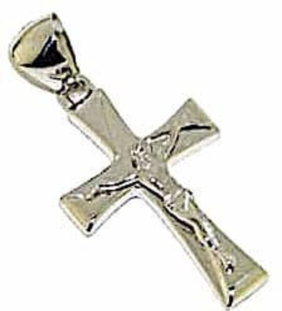 Vaticanum Gioielli in Oro Croce Classica Con Corpo Di Cristo Ciondolo Pendente Gr 1,45 Oro Bianco 18Kt A Canna Vuota Uni Donna Uomo First Communion