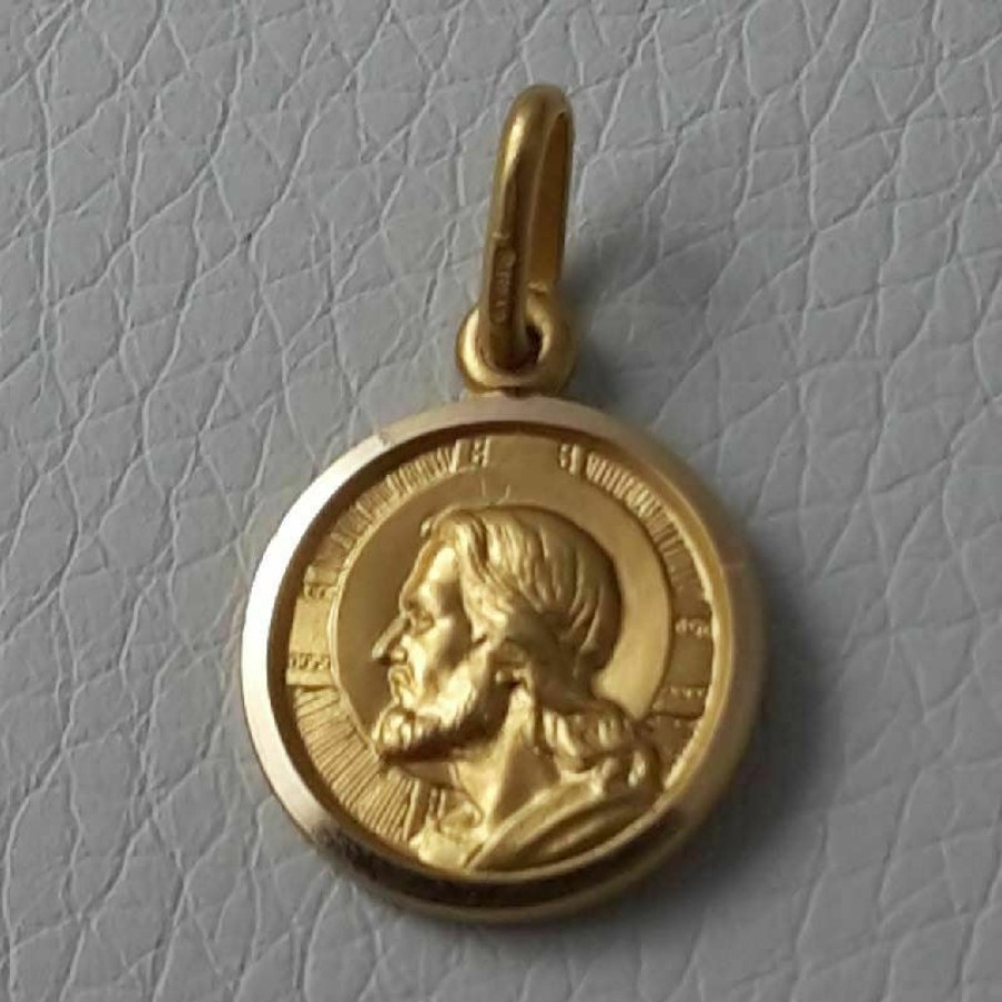 Vaticanum Gioielli in Oro Gesu Cristo Redentore E Preghiera Dio Ti Protegga Medaglia Sacra Pendente Tonda Conio Gr 2 Oro Giallo 18Kt Con Bordo Liscio Da Uomo First Communion