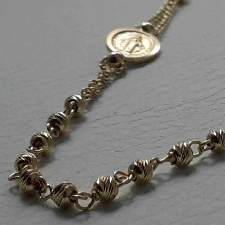 Vaticanum Gioielli in Oro Collana Girocollo Rosario Con Medaglia Madonna Miracolosa E Croce Gr 4,8 Oro Giallo 18Kt Con Sfere Diamantate Da Donna Baptism