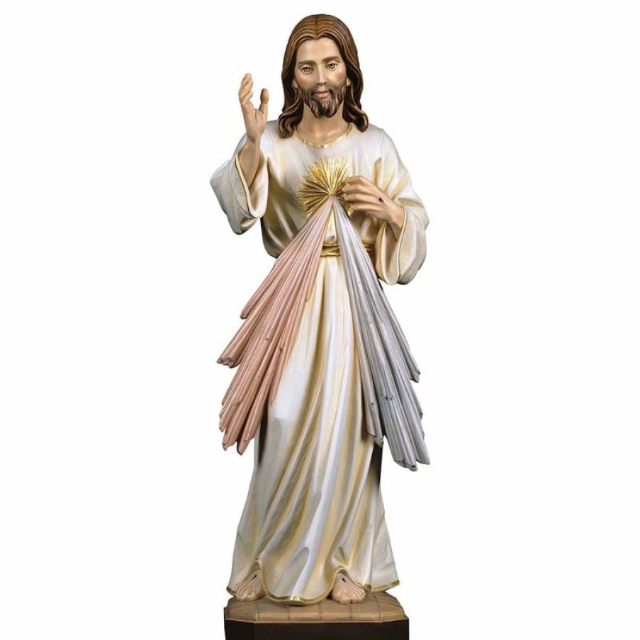 ULPE Sculture Sacre in legno Val Gardena Gesu Cristo Misericordioso Cm 70 (27,6 Inch) Statua Dipinta Ad Olio In Legno Val Gardena Religious & Catholic Medals