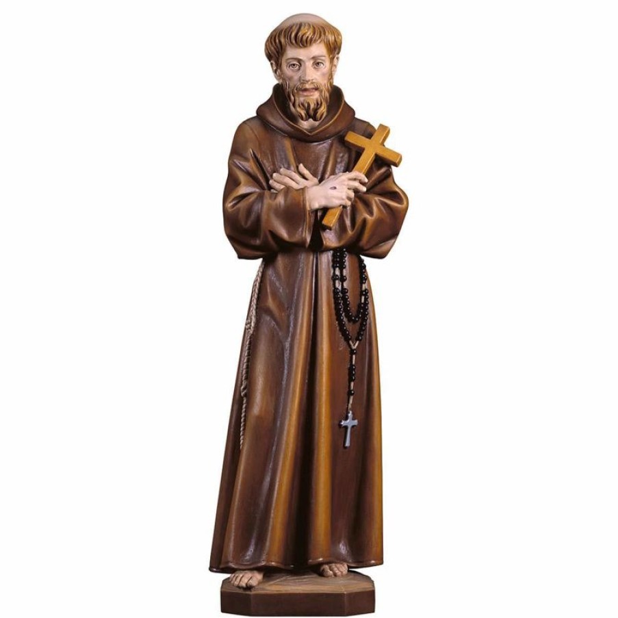 ULPE Sculture Sacre in legno Val Gardena Statua San Francesco D´Assisi Con Croce Cm 180 (70,9 Inch) Dipinta Ad Olio In Legno Val Gardena Cross Pendant