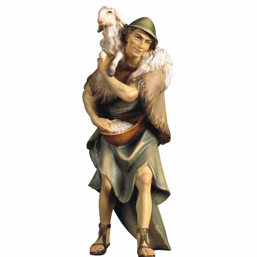 ULPE Wood Art Catalogo Pastore Con Pecora Sulle Spalle Cm 15 (5,9 Inch) Presepe Ulrich Dipinto A Mano Statua Artigianale In Legno Val Gardena Stile Barocco Wall Crucifixes