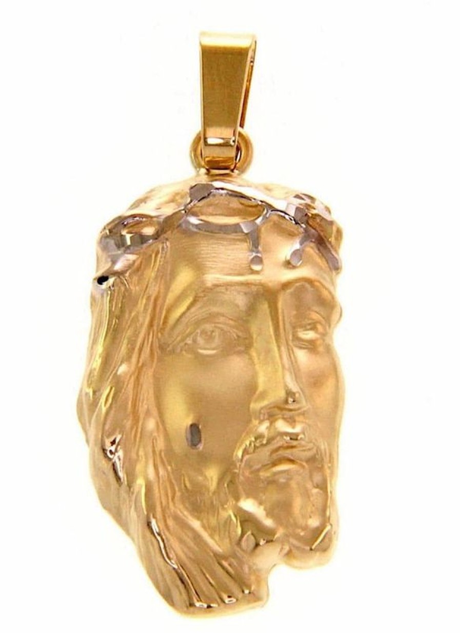 Vaticanum Gioielli in Oro Sacro Volto Di Gesu Con Corona Di Spine Ecce Homo Medaglia Pendente Gr 6 Bicolore Oro Giallo Bianco 18Kt Lastra Stampata A Rilievo Uni Donna Uomo Italian Rosaries & Made In Italy Jewelry