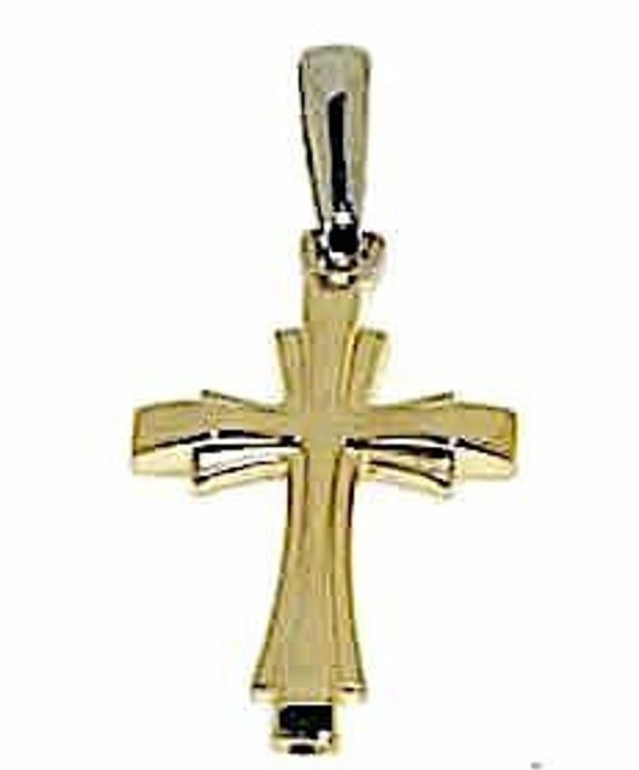 Vaticanum Gioielli in Oro Croce Doppia Moderna Ciondolo Pendente Gr 1,6 Bicolore Oro Giallo Bianco 18Kt A Canna Vuota Uni Donna Uomo First Communion