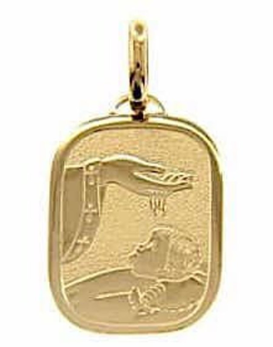 Vaticanum Gioielli in Oro Battesimo Dono Di Dio Medaglia Sacra Pendente Rettangolare Battesimo Bassorilievo Gr 2,2 Oro Giallo 18Kt Per Bebe (Bimba E Bimbo) Baptism