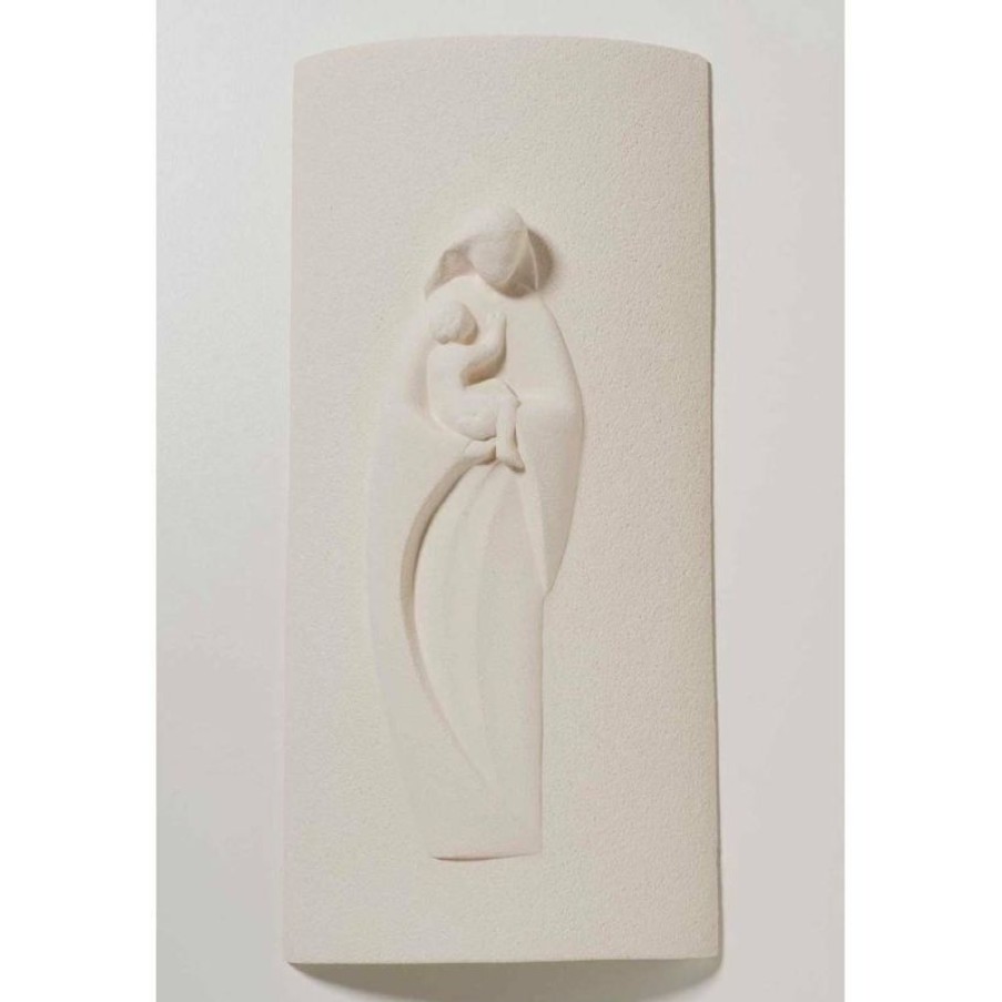 Centro Ave Loppiano Madonna Con Bambino Stele Maria Cm 29,5 (11,6 Inch) Scultura In Argilla Refrattaria Bianca Ceramica Centro Ave Loppiano Sacred & Religious Ceramics