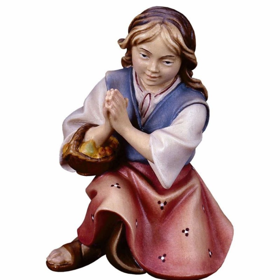 ULPE Wood Art Catalogo Bambina Che Prega Inginocchiata Cm 23 (9,1 Inch) Presepe Ulrich Dipinto A Mano Statua Artigianale In Legno Val Gardena Stile Barocco Wall Crucifixes