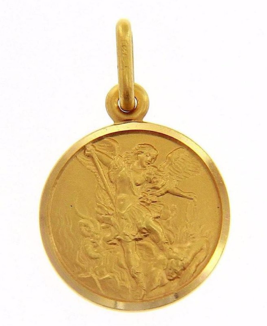 Vaticanum Gioielli in Oro San Michele Arcangelo Medaglia Sacra Pendente Tonda Conio Gr 2,5 Oro Giallo 18Kt Uni Donna Uomo Italian Rosaries & Made In Italy Jewelry