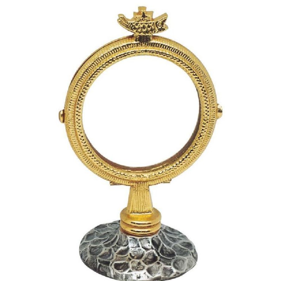 SEA Oggetti Liturgici in Oro e Argento Teca Con Esposizione Ostia Magna Senza Lunetta H. Cm 14 (5,5 Inch) Croce E Pesce In Ottone Church Furniture