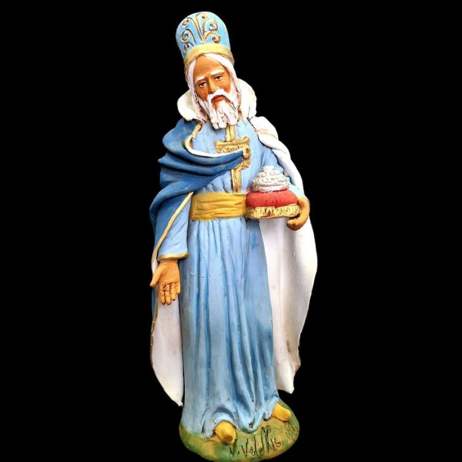 Ceramiche Velardita Caltagirone Re Magio Bianco Cm 21 (8,3 Inch) Presepe Siciliano Velardita In Terracotta Blessed Virgin Mary Statues