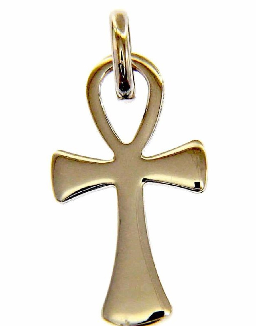 Vaticanum Gioielli in Oro Chiave Della Vita Ankh Croce Copta Ansata Ciondolo Pendente Gr 1,5 Oro Bianco Massiccio 18Kt Uni Donna Uomo First Communion