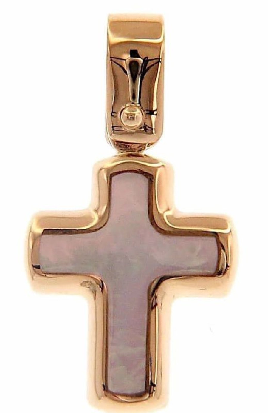 Vaticanum Gioielli in Oro Croce Liscia Bombata Ciondolo Pendente Moda Gr 0,9 Oro Rosa 18Kt Con Madreperla Uni Donna Uomo Confirmation