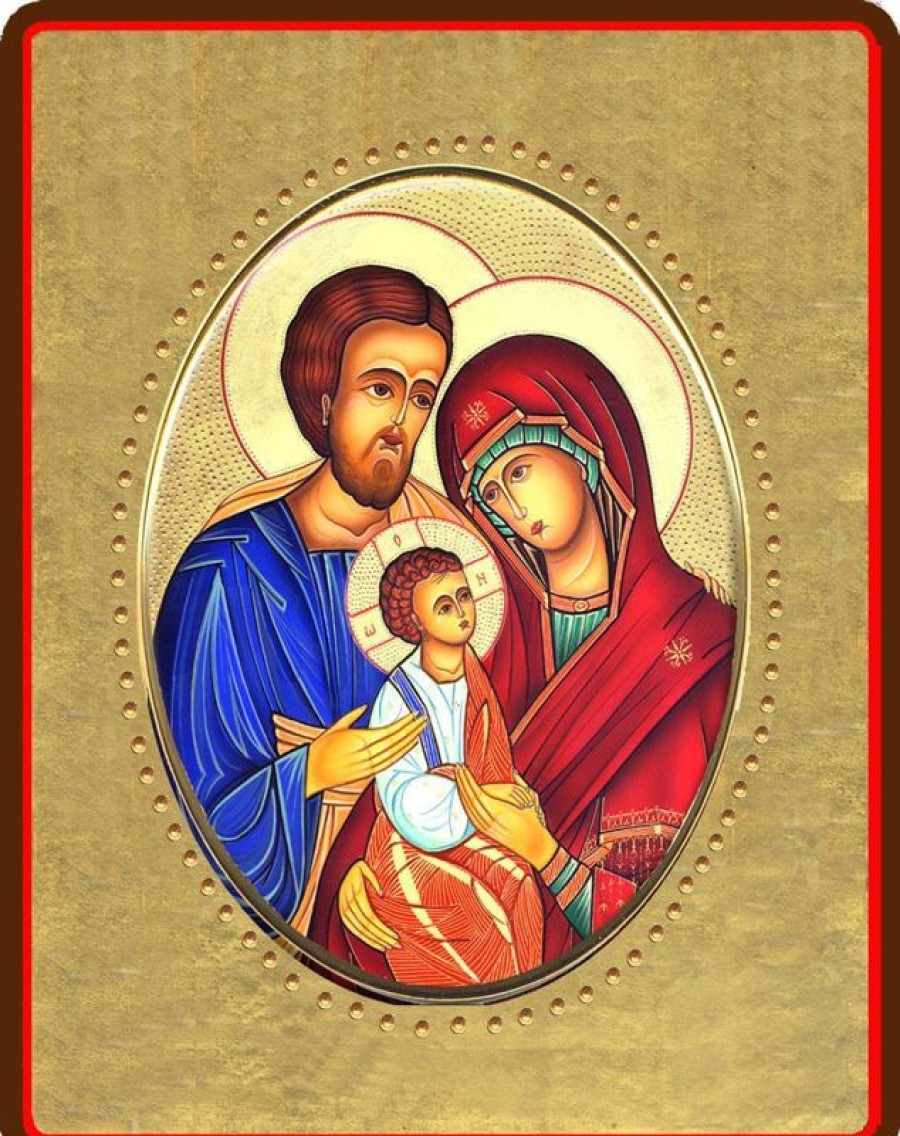 EB Arte Sacra Sacra Famiglia Icona In Porcellana Su Tavola Dorata Cm 8X10X1,3 (3,15X3,9X0,5 Inch) Da Muro E Da Tavolo Collectible Nativity Sets & 38 Sizes