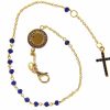 Vaticanum Gioielli in Oro Bracciale Rosario Con Medaglia Madonna Miracolosa E Croce Punti Luce E Zaffiro Opaco Gr 2,8 Oro Giallo 18Kt Con Zirconi Blu Uni Donna Uomo Bimba Bimbo Baptism