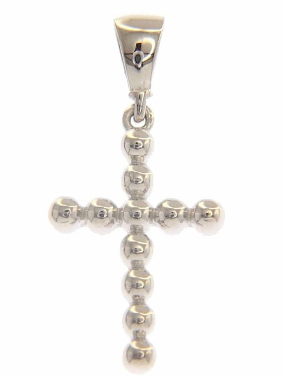 Vaticanum Gioielli in Oro Croce 11 Sfere Ciondolo Pendente Gr 1,15 Oro Bianco Massiccio 18Kt Con Sfere Lisce Da Donna First Communion