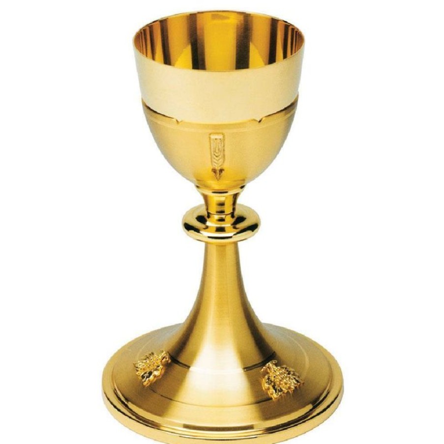 SEA Oggetti Liturgici in Oro e Argento Calice Liturgico H. Cm 20 (7,9 Inch) Uva E Spighe In Ottone Da Altare Messa Sacred Altar Vessels