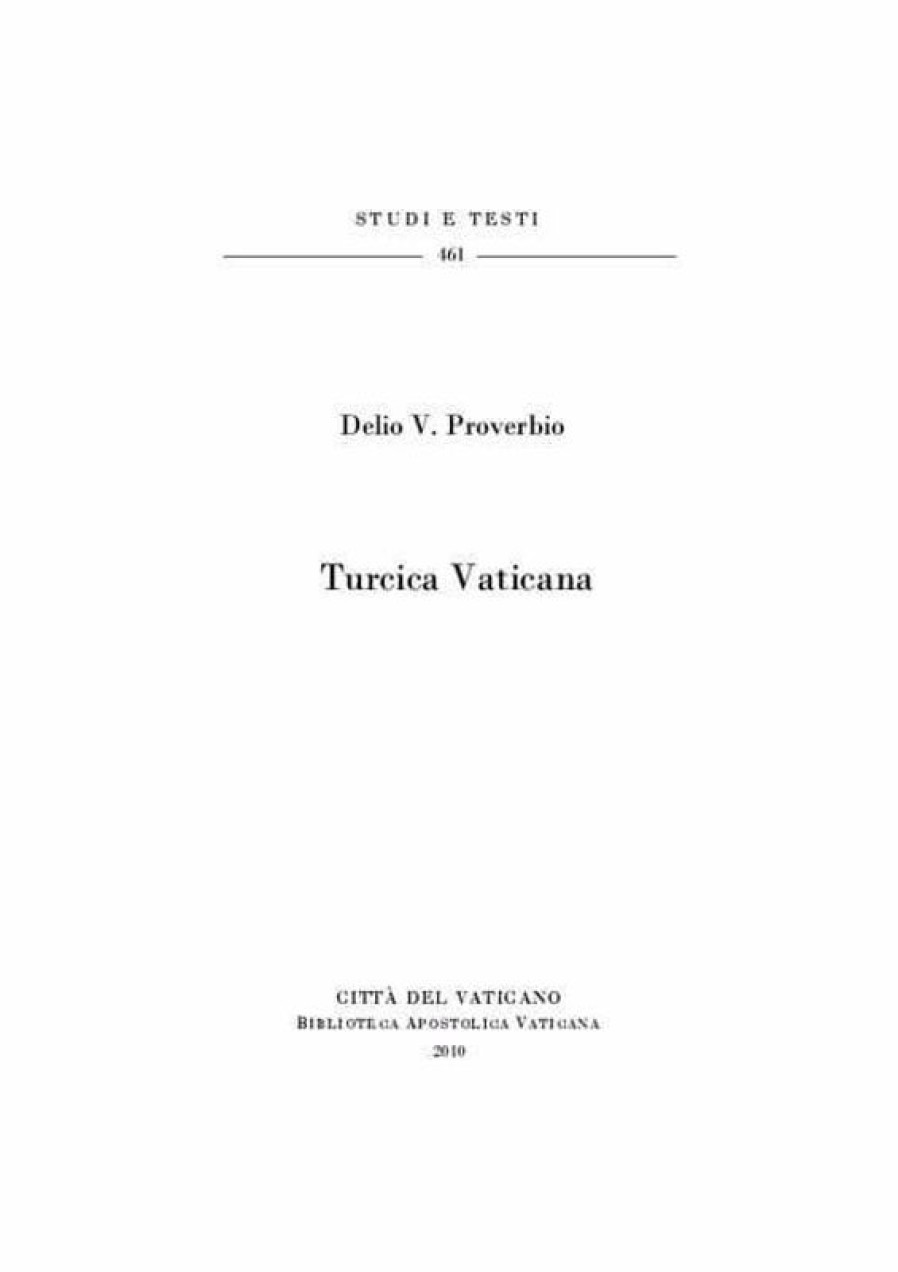 Biblioteca Apostolica Vaticana Catalogo Turcica Vaticana Delio V. Proverbio Books In Latin & Catalog