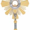 MAS Arredi sacri in Oro e Argento Ostensorio Grande Con Lunetta H. Cm 71 (28,0 Inch) Uva Spighe Angelo Raggiera In Ottone Argento Per Santissimo Sacramento Chiesa Church Furniture