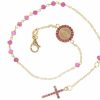 Vaticanum Gioielli in Oro Bracciale Rosario Con Medaglia Madonna Miracolosa E Croce Punti Luce E Rubino Opaco Gr 2,8 Oro Giallo 18Kt Con Zirconi Rossi Da Donna E Bimba Holy Water Fonts