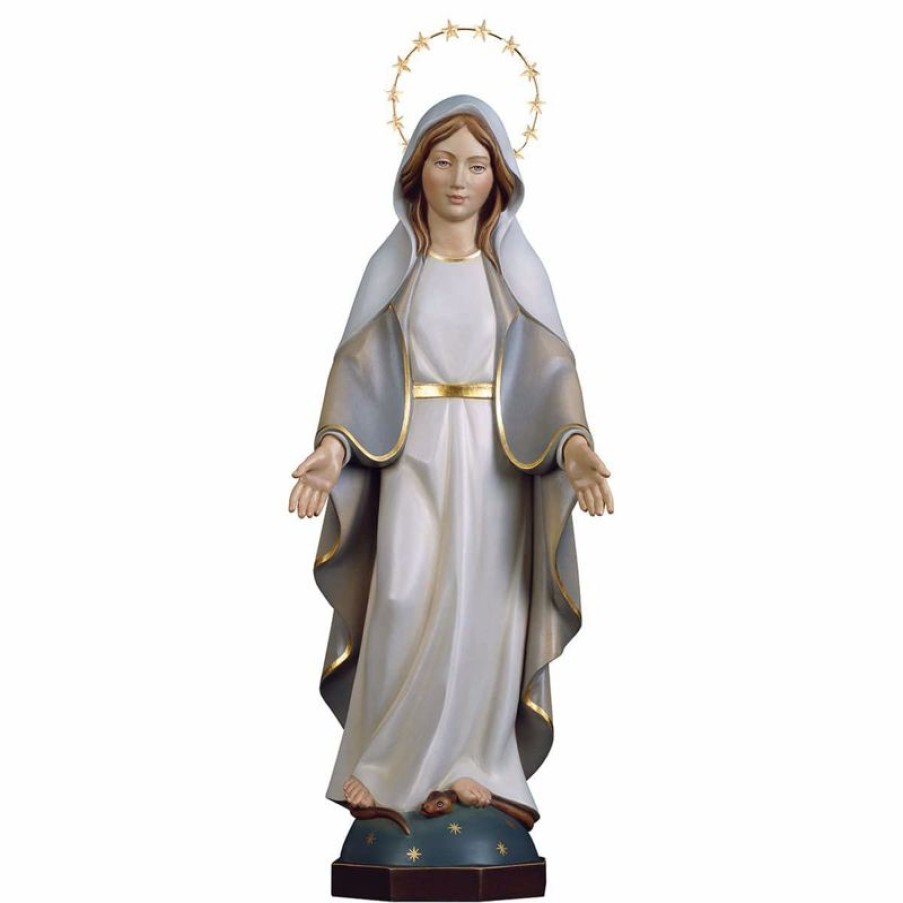 ULPE Sculture Sacre in legno Val Gardena Madonna Miracolosa Con Aureola Cm 70 (27,6 Inch) Statua In Stile Moderno Dipinta Ad Olio In Legno Val Gardena Religious & Catholic Necklaces