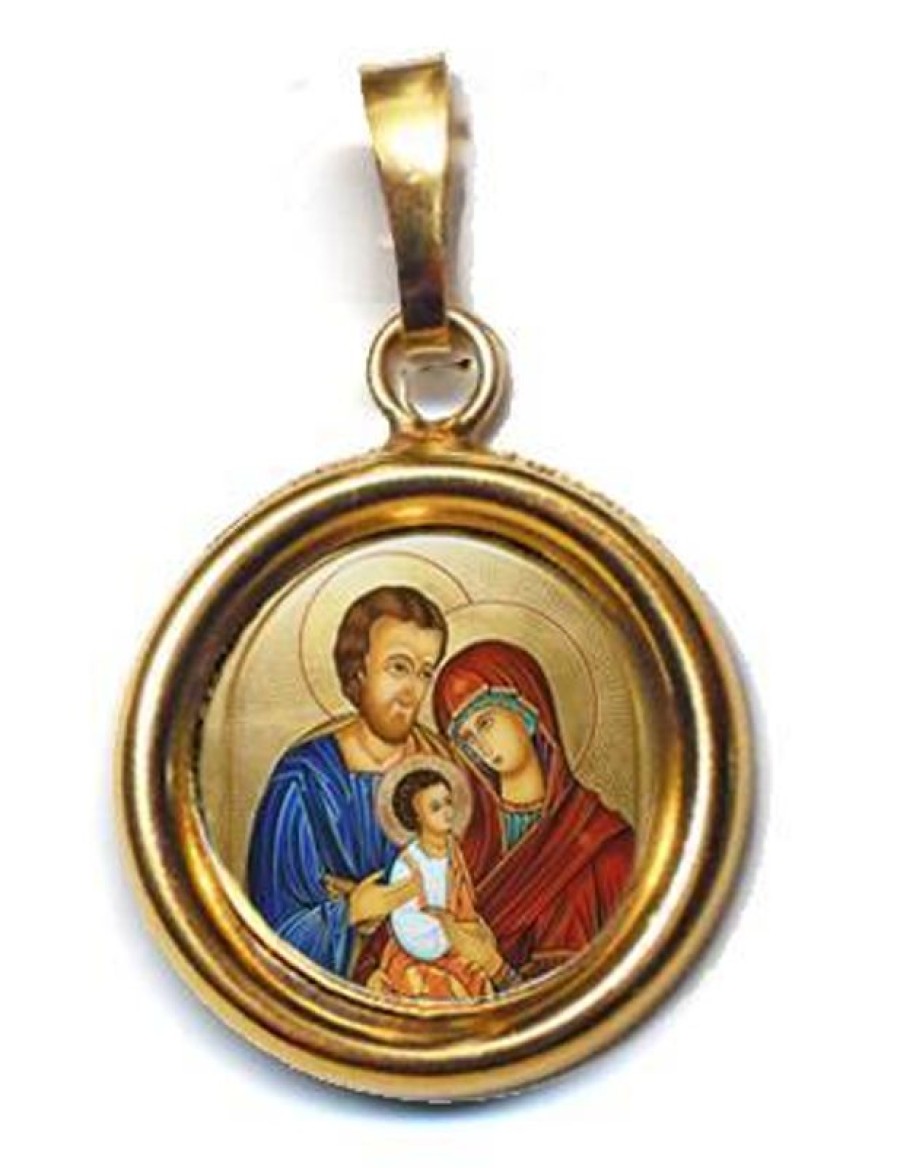 EB Arte Sacra Sacra Famiglia Ciondolo Pendente Tondo Liscio Diam Mm 19 (0,75 Inch) Argento Placcato Oro E Porcellana Uni Uomo Donna Collectible Nativity Sets & 38 Sizes