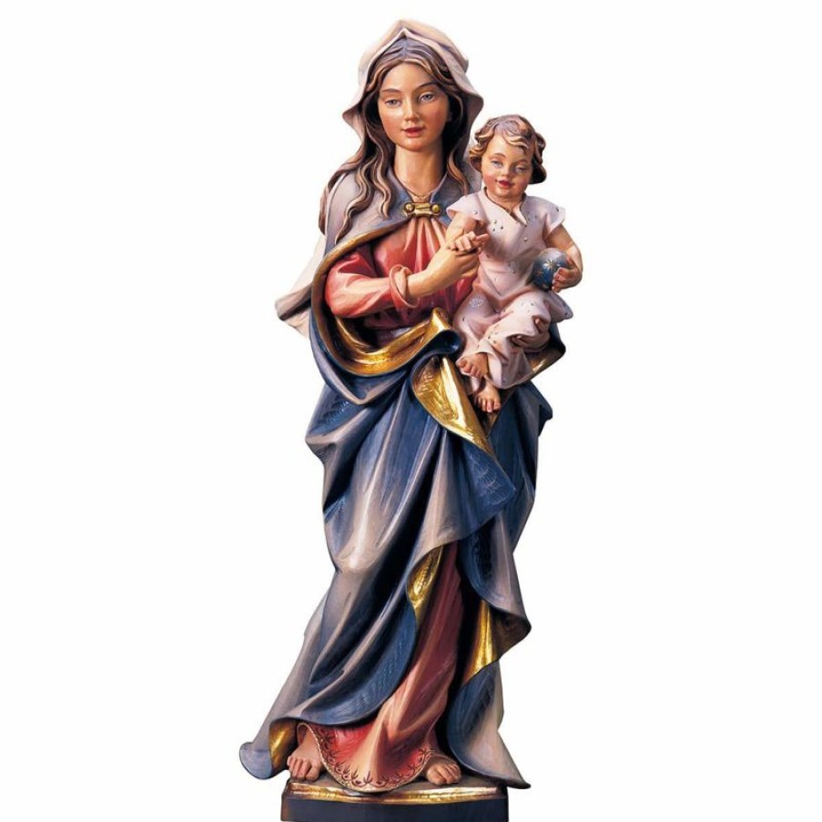 ULPE Sculture Sacre in legno Val Gardena Madonna Accompagnatrice Con Bambino Cm 15 (5,9 Inch) Statua Dipinta Ad Olio In Legno Val Gardena Religious & Catholic Necklaces