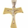 Vaticanum Gioielli in Oro Croce Tau Di San Francesco Con Corpo Di Cristo Ciondolo Pendente Gr 1,9 Bicolore Oro Giallo Bianco 18Kt A Canna Vuota Uni Donna Uomo First Communion