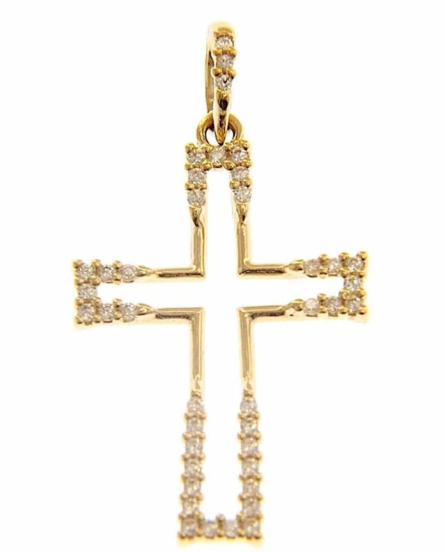 Vaticanum Gioielli in Oro Croce Stilizzata Con Punti Luce Ciondolo Pendente Gr 1,55 Oro Giallo 18Kt Con Zirconi Da Donna First Communion